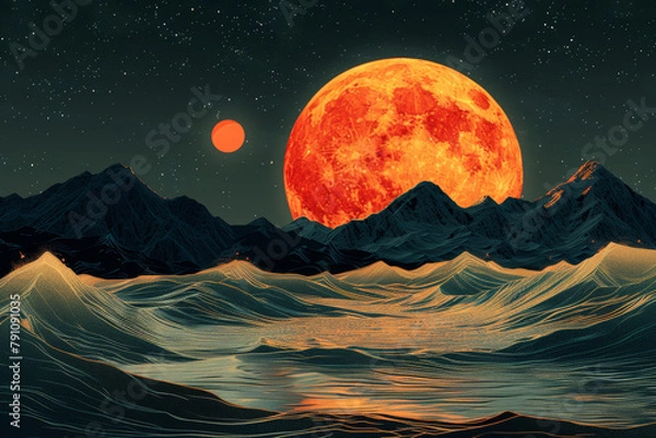 Fototapeta A composition reminiscent of a lunar symphony, blending abstract forms and textures to convey reflected moonlight and musical waves in space