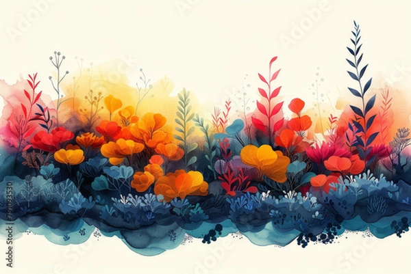 Fototapeta a marine chronicle, combining abstract shapes and marine elements to evoke the changing seasons and weather conditions underwater