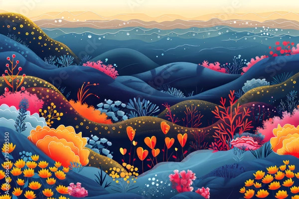 Fototapeta a marine chronicle, combining abstract shapes and marine elements to evoke the changing seasons and weather conditions underwater