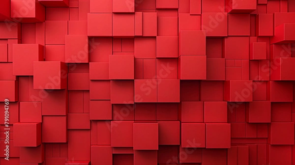 Fototapeta Bright red monochrome 3D cubes background. AI.