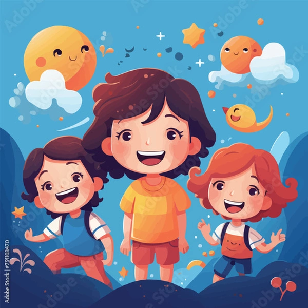 Obraz children's with the moon, blue background, vector illustration