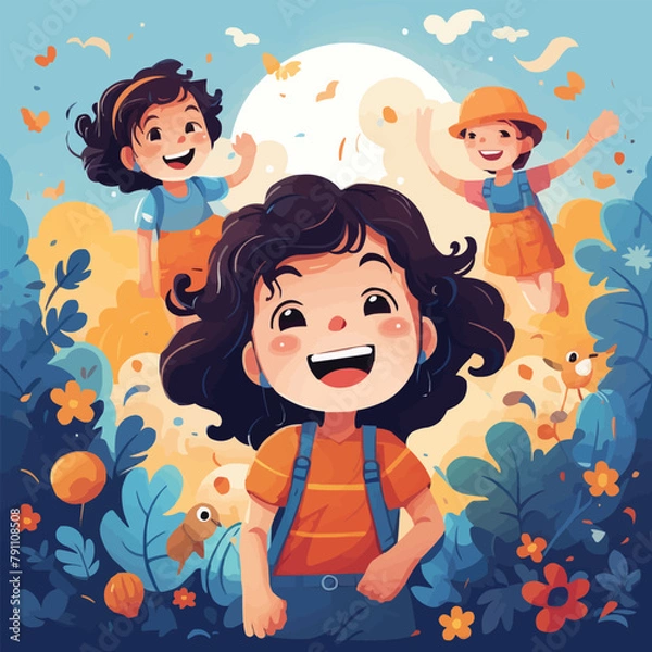 Obraz children playing in the park, vector illustration