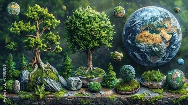 Fototapeta Earth Day Illustration Set. Vector Concepts for Graphic and Web Design, Business Presentation, Marketing, and Print Material