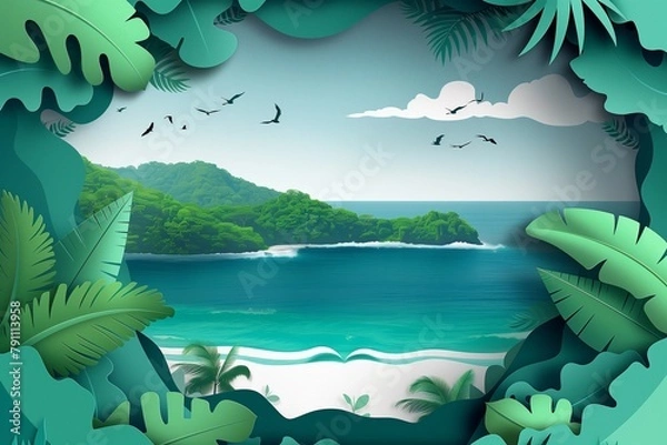 Fototapeta Paper cutout view of the coastline in Manuel Antonio National Park - AI Generated
