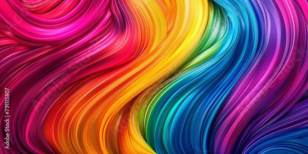 Fototapeta Multi-colored paint smooth waves abstract background banner. Rainbow paint waves poster. Bright colorful wallpaper. Digital raster bitmap. Photo style. AI artwork.