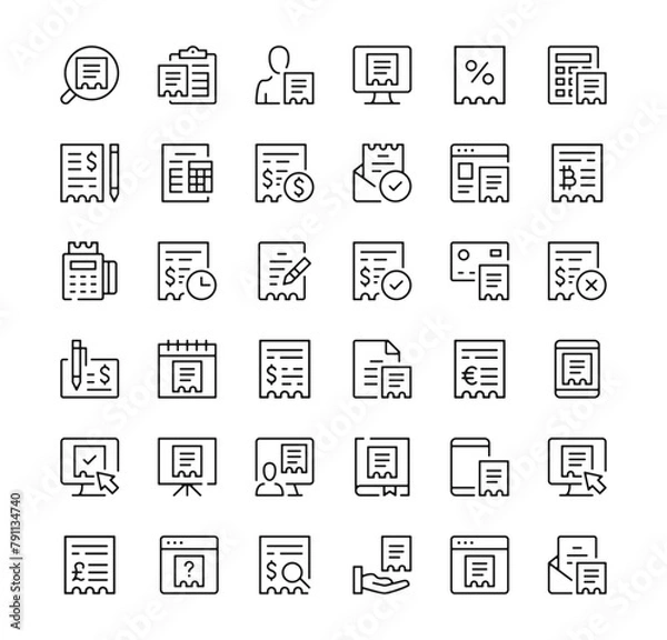 Fototapeta Receipt icons set. Vector line icons. Black outline stroke symbols