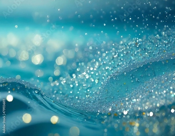 Fototapeta 美しい透明度の高いアクアブルーの波と水の飛沫マクロ撮影テクスチャスタイル写真壁紙