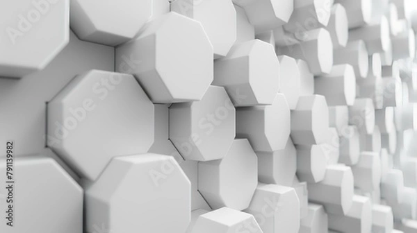 Obraz Abstract white hexagon background, 3d render illustration with selective focus
