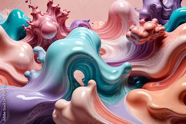 Fototapeta liquid 3D shapes, fluid color, gradient shapes, covers template, abstract holographic