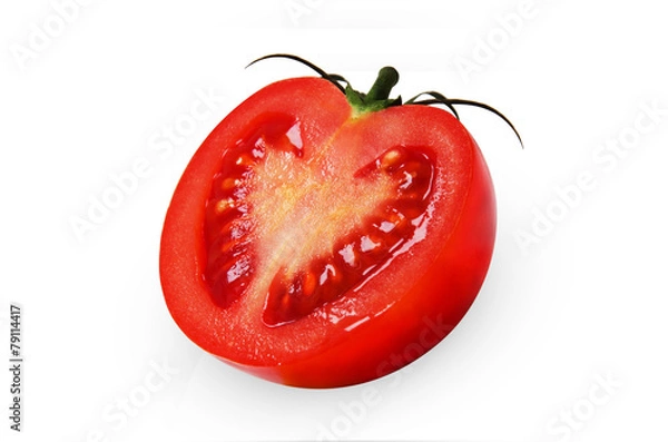 Fototapeta Cutted half part of red juicy tomato on isolated background