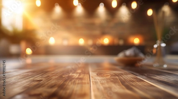 Fototapeta Empty Table with Abstract Yoga Studio Background