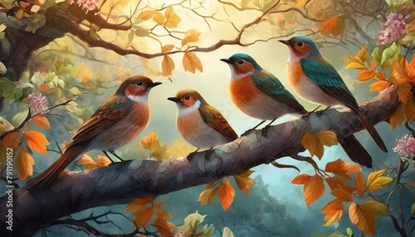 Fototapeta Birds Sitting On The Branch Of The Tree 4K Wallpaper