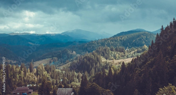 Fototapeta Panoramic mountain view. Summer in the mountains