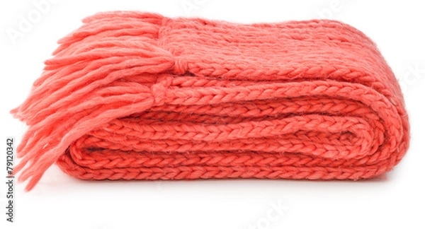 Obraz Red knitted scarf folded isolated