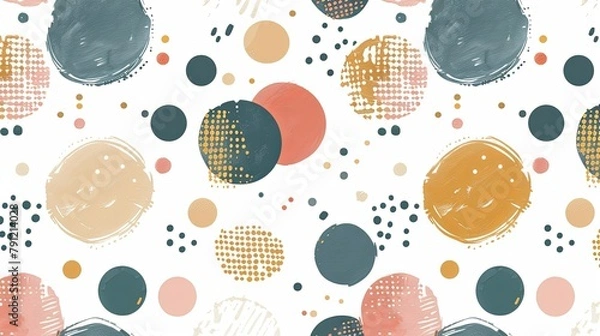 Fototapeta A playful, modern abstract pattern with colorful dots and textured circles.