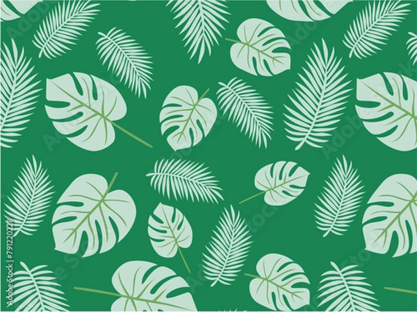Fototapeta トロピカルなボタニカル柄のシームレスパターン（グリーン）