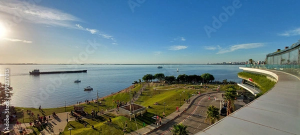 Obraz view of the river with boats - Pontal Porto Alegre, Brazil.