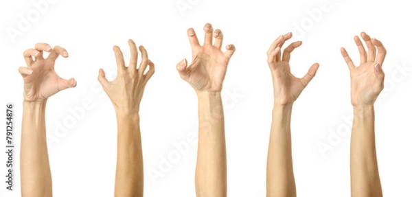 Fototapeta Scratch, catch or grab something. Multiple images set of female caucasian hand with french manicure showing Scratch gesture