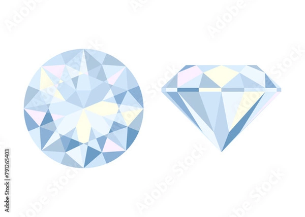 Obraz Round brilliant cut diamond top and side views. Colored flat icon. Vector illustration