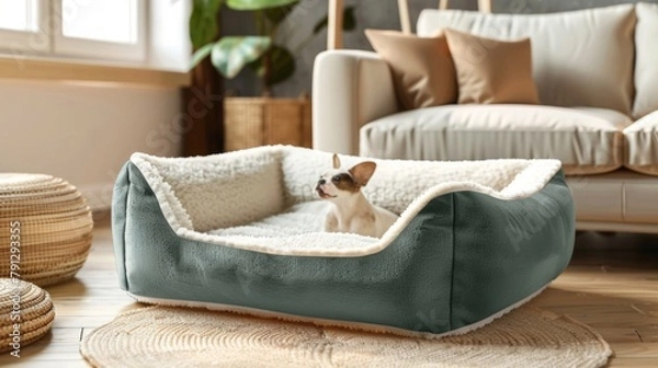 Obraz Blank mockup of a reversible pet bed with a soft fleece side and a cool breathable side. .