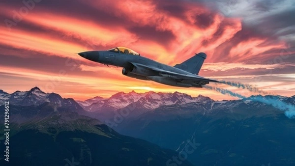 Fototapeta Jet fighter across mountain