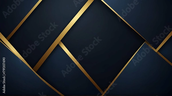 Obraz Luxurious Dark Blue Abstract Background Template with Opulent Triangle Pattern and Golden Illumination Lines Abstract, Generative.AI
