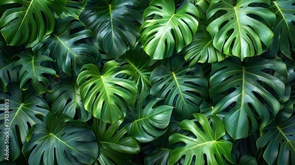 Fototapeta Luxuriant Philodendron Leaves. A Seamless Shot Capturing the Dark Green Philodendron Foliage from Above, Creating a Stunning Texture.