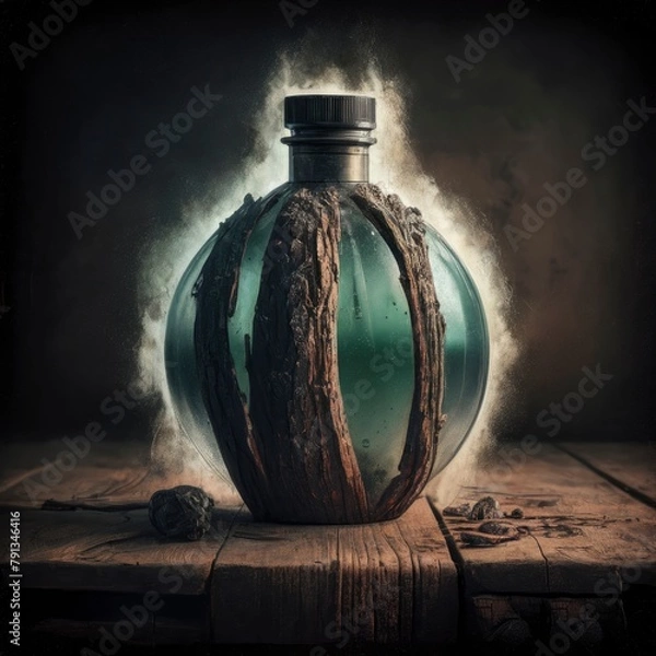 Fototapeta luxurious and elegant perfume bottle with a glass globe and wood finish, reminiscent of an ocean current