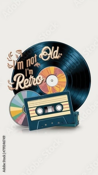 Fototapeta tape, cassette, record, cd retro style poster design, vertical story size,