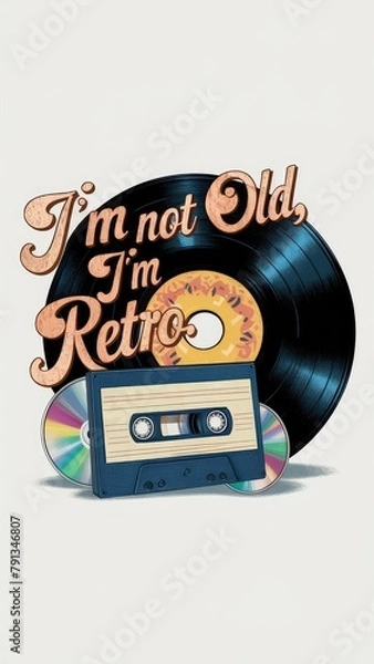 Fototapeta tape, cassette, record, cd retro style poster design, vertical story size,