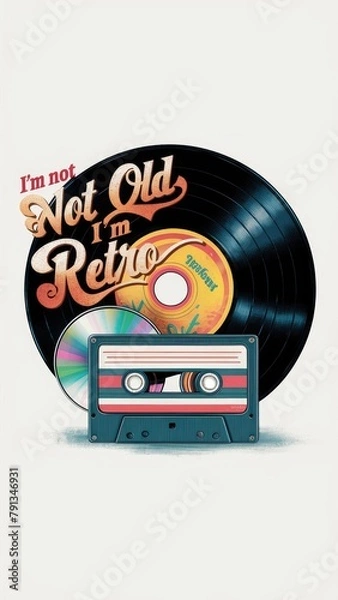 Fototapeta tape, cassette, record, cd retro style poster design, vertical story size,