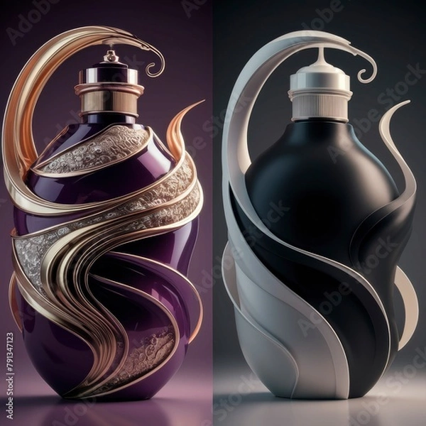Fototapeta cologne or soap bottle with wavy and luxurious embroidery