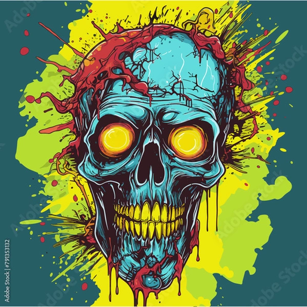 Obraz Psychedelic zombie skull design tshirt design vector
