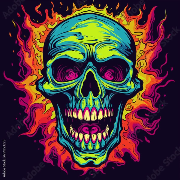 Obraz Psychedelic zombie skull design tshirt design vector
