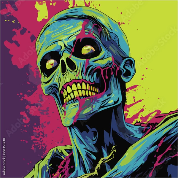 Obraz Psychedelic zombie skull design tshirt design vector