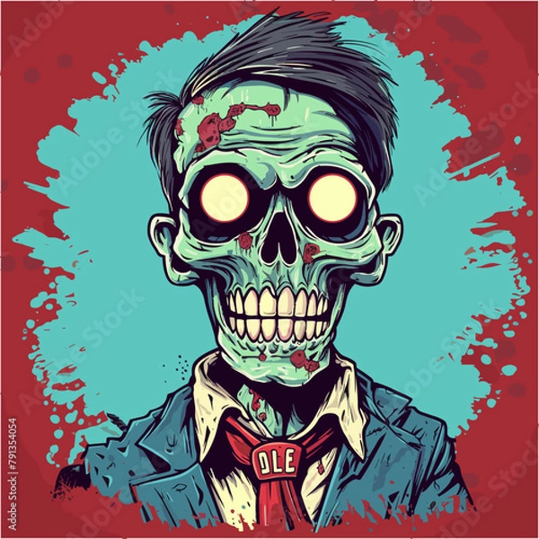 Obraz Psychedelic zombie skull design tshirt design vector
