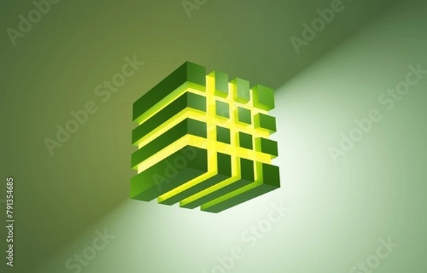 Obraz 3d render green abstract futuristic cube background design