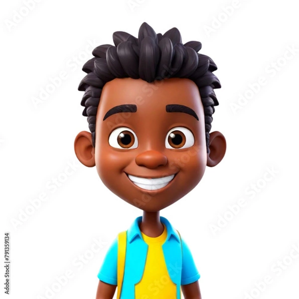 Fototapeta 3d cartoon of a African people avatar on Isolated transparent background png. generated with AI