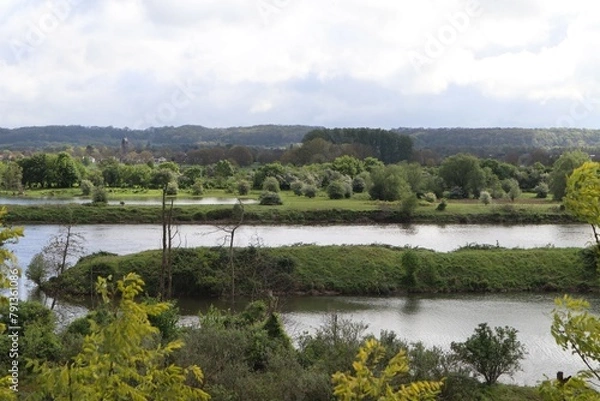 Obraz View on river the Meuse in the south of Limburg, The Netherlands. Near Maastricht. The dutch name of this river is Maas.