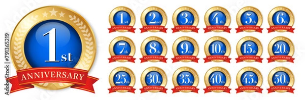 Obraz 青　赤　金　周年メダル　ラベル　リボン