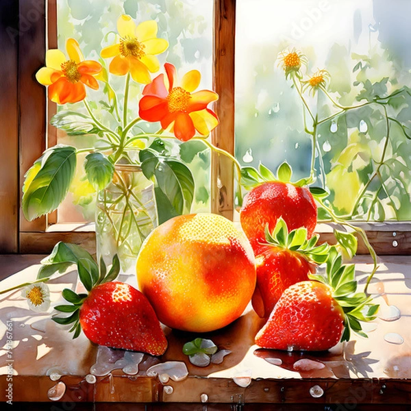 Obraz 창문앞 꽃과 과일