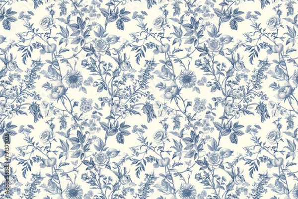 Fototapeta Toile floral pattern tapestry. Vintage botanical wallpaper pattern. Background image. Created with Generative AI technology