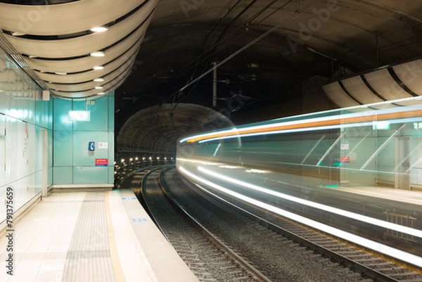 Obraz Train blur in underground tunnel