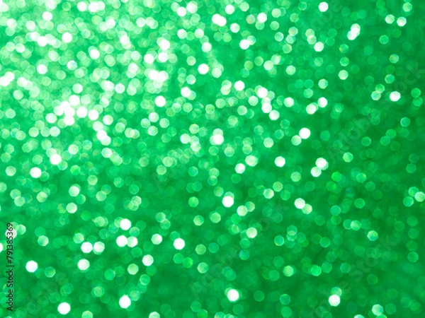 Fototapeta Bokeh Green Background Light Glow Blur Abstract Texture Circle Glow Glitter Shine Bright Effect Overlay Glamour Backdrop Wallpaper Template Energy Eco Environment Card.