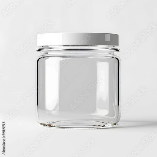 Fototapeta Empty glass jar with white metal lid mock up isolated on white background