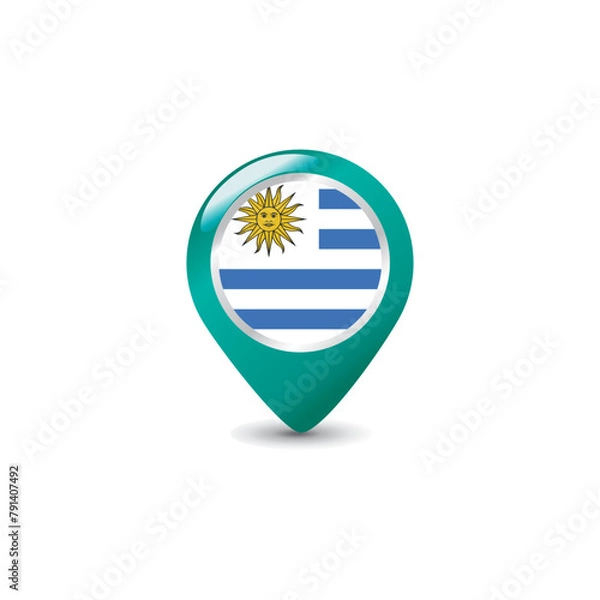 Fototapeta Uruguay Flag on Colorful Map Pointer