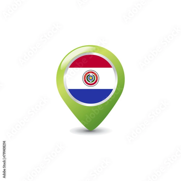 Fototapeta Paraguay Flag on Colorful Map Pointer