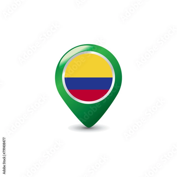 Fototapeta Colombia Flag on Colorful Map Pointer