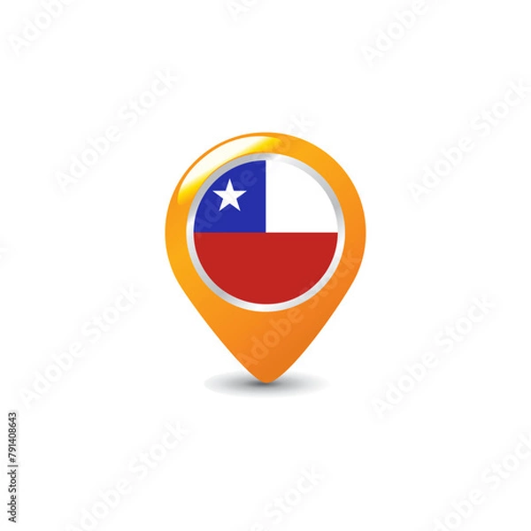 Fototapeta Chile Flag on Colorful Map Pointer