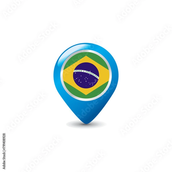 Fototapeta Brazil Flag on Colorful Map Pointer